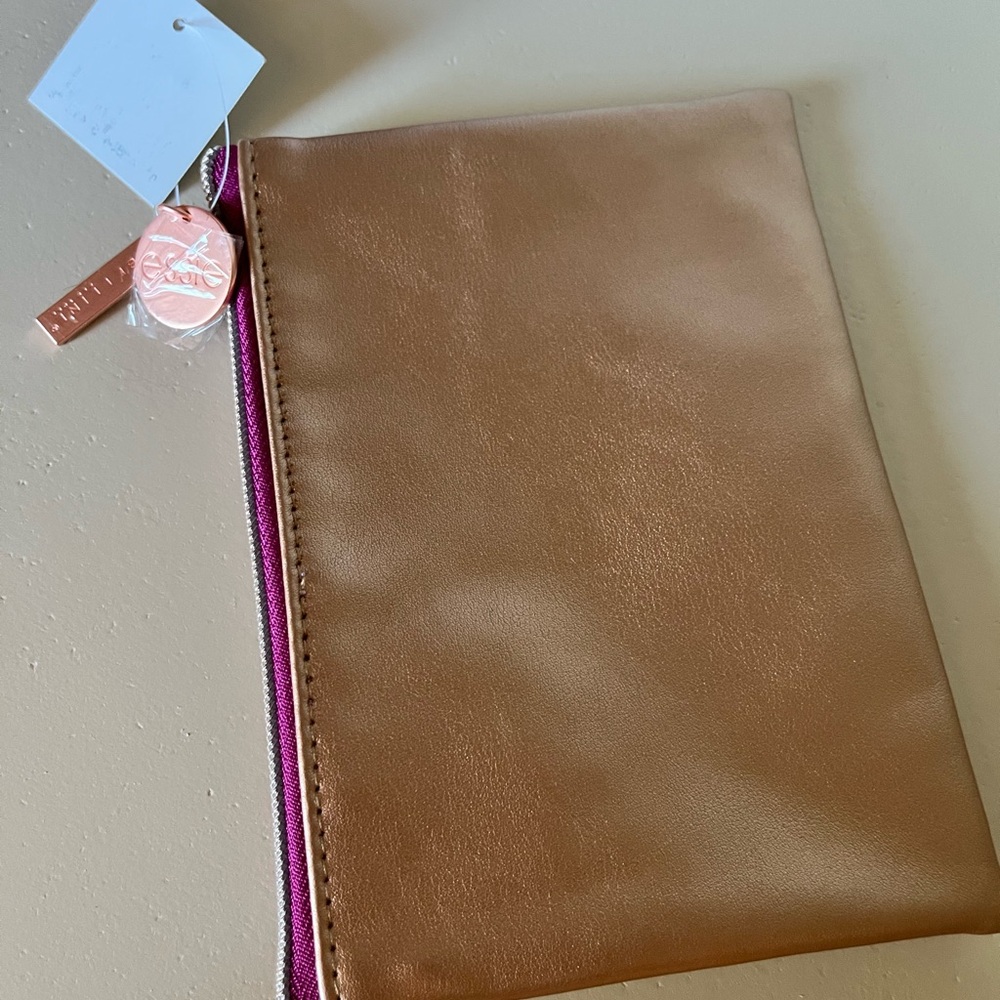 Metallic Rose Gold and Pink  Pouch with Pink Zipper